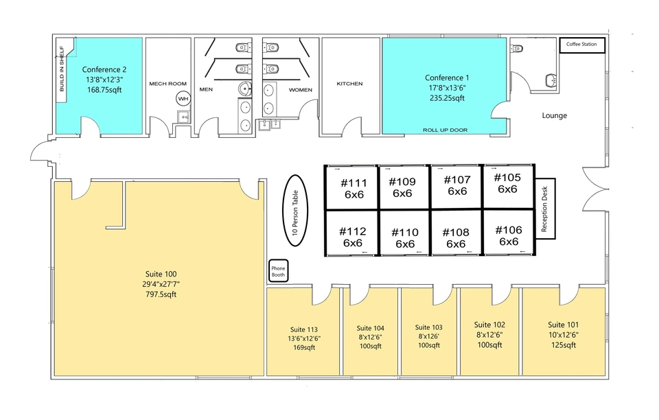 WorkSpace225 private office floor plan at 225 N Pace Blvd in Pensacola, Florida