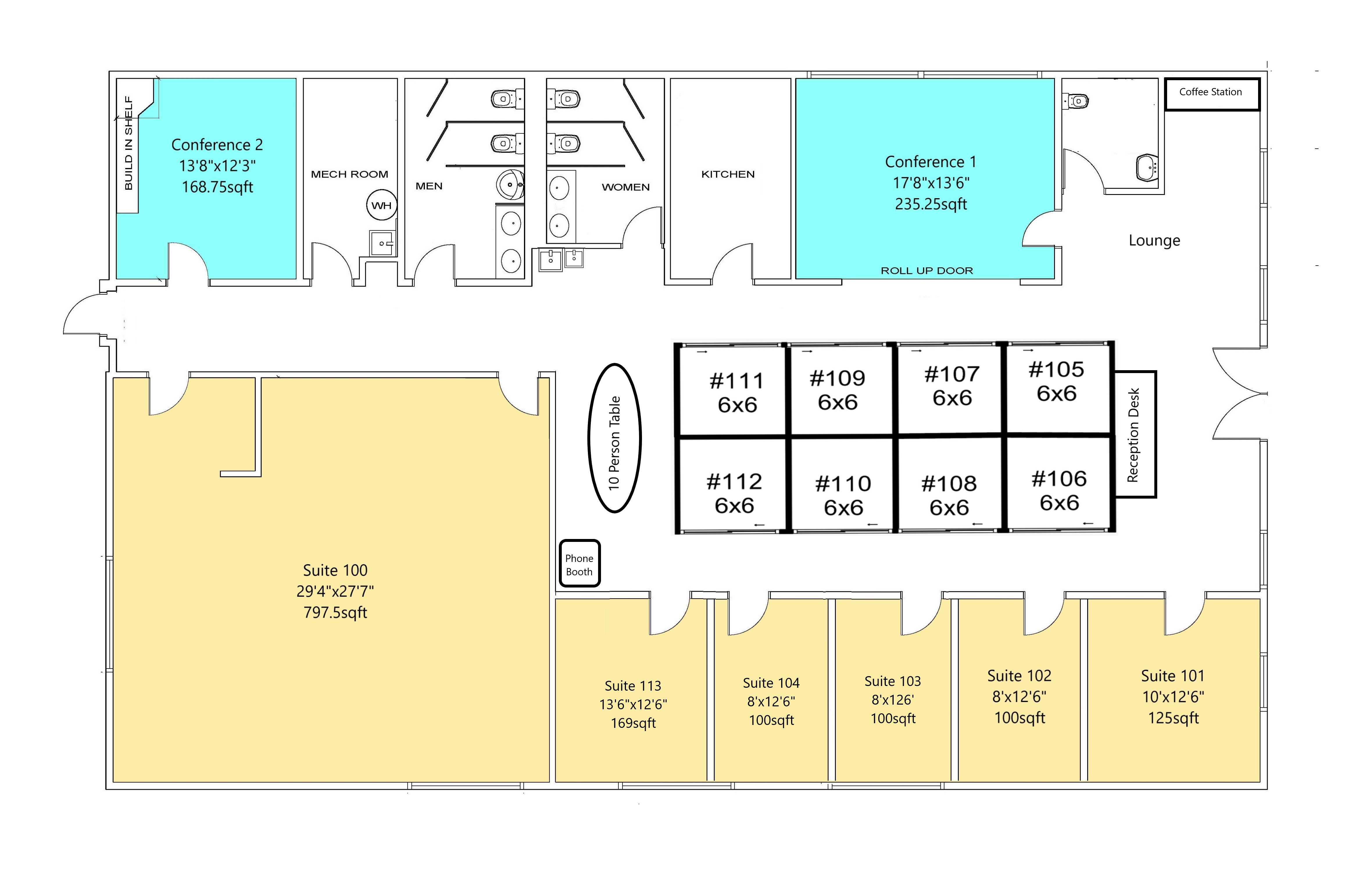 WorkSpace225 private office floor plan at 225 N Pace Blvd in Pensacola, Florida